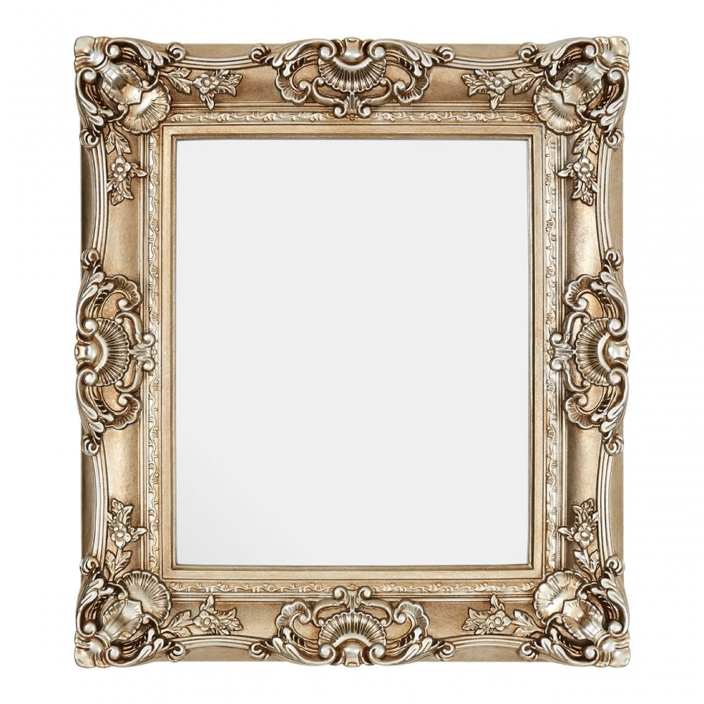 LaMon LaMon Marseille Champagne Finish Square Ornate Wall Mirror, Mirrored Glass, Gold