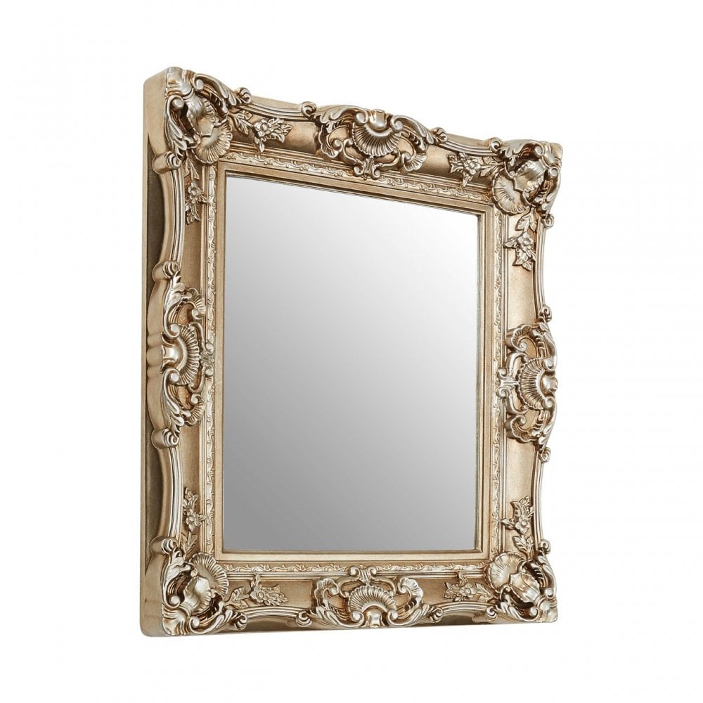 LaMon LaMon Marseille Champagne Finish Square Ornate Wall Mirror, Mirrored Glass, Gold