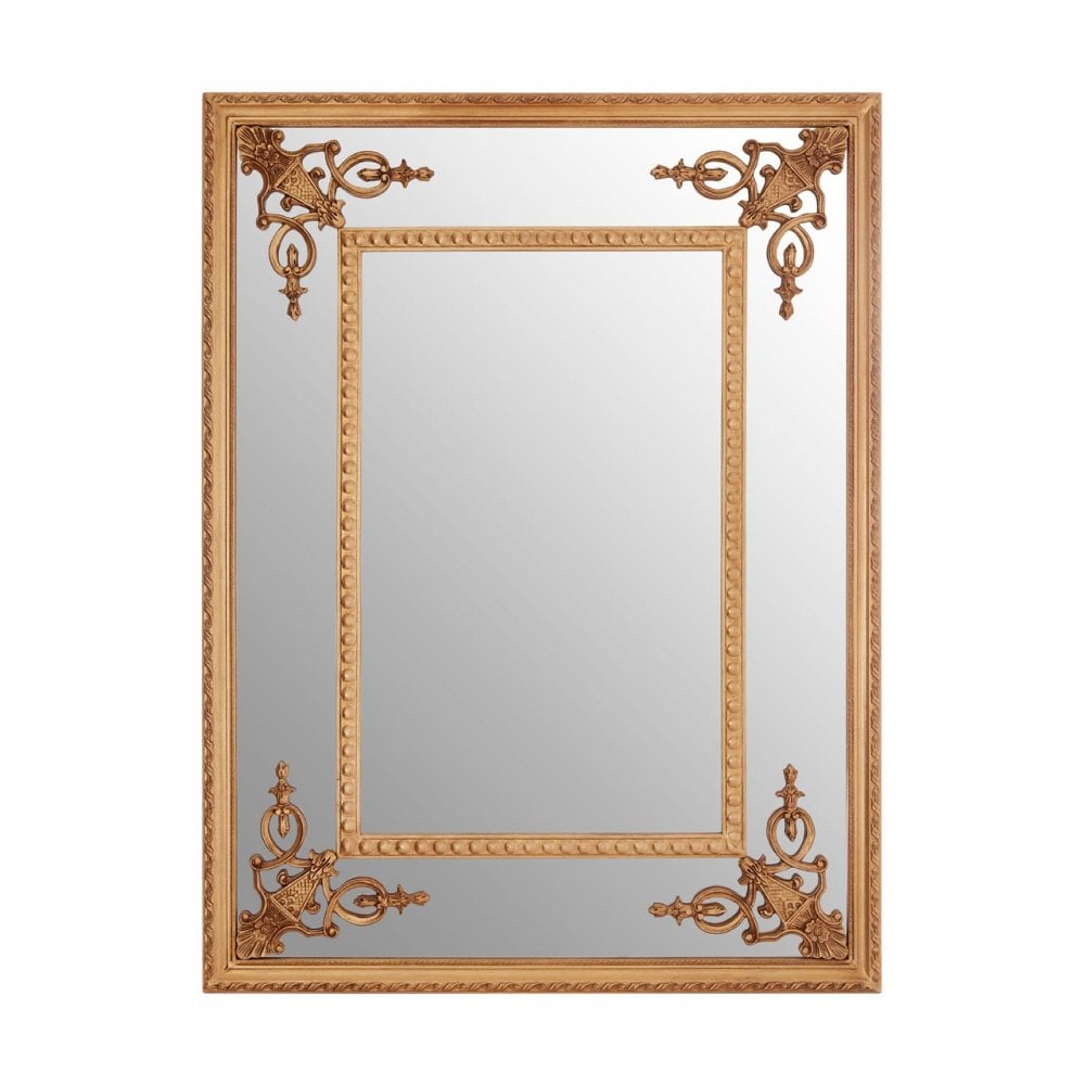 LaMon LaMon Marseille Gold Motifs Frame Wall Mirror, Fibreglass, Mirrored Glass, Gold