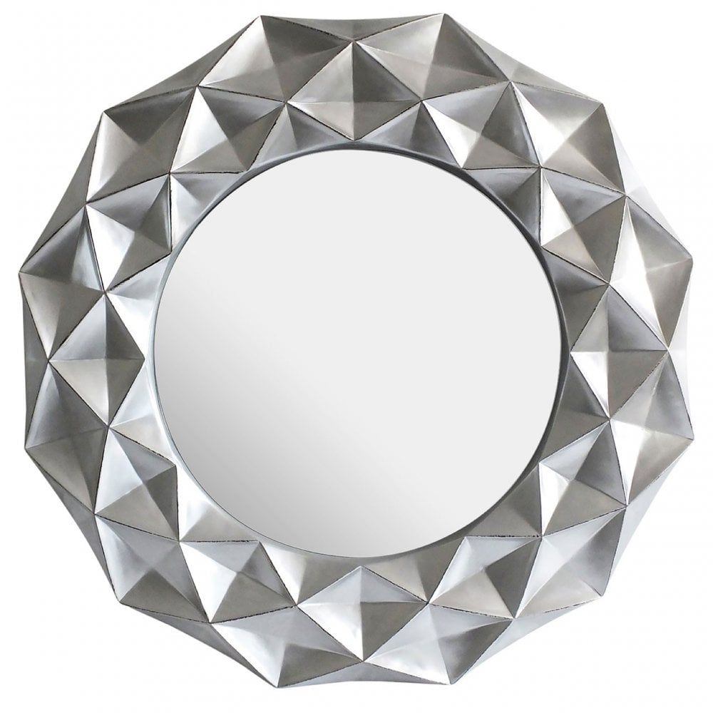 Hexa 3D Effect Light Silver Wall Mirror, Mirrored Glass, Silver