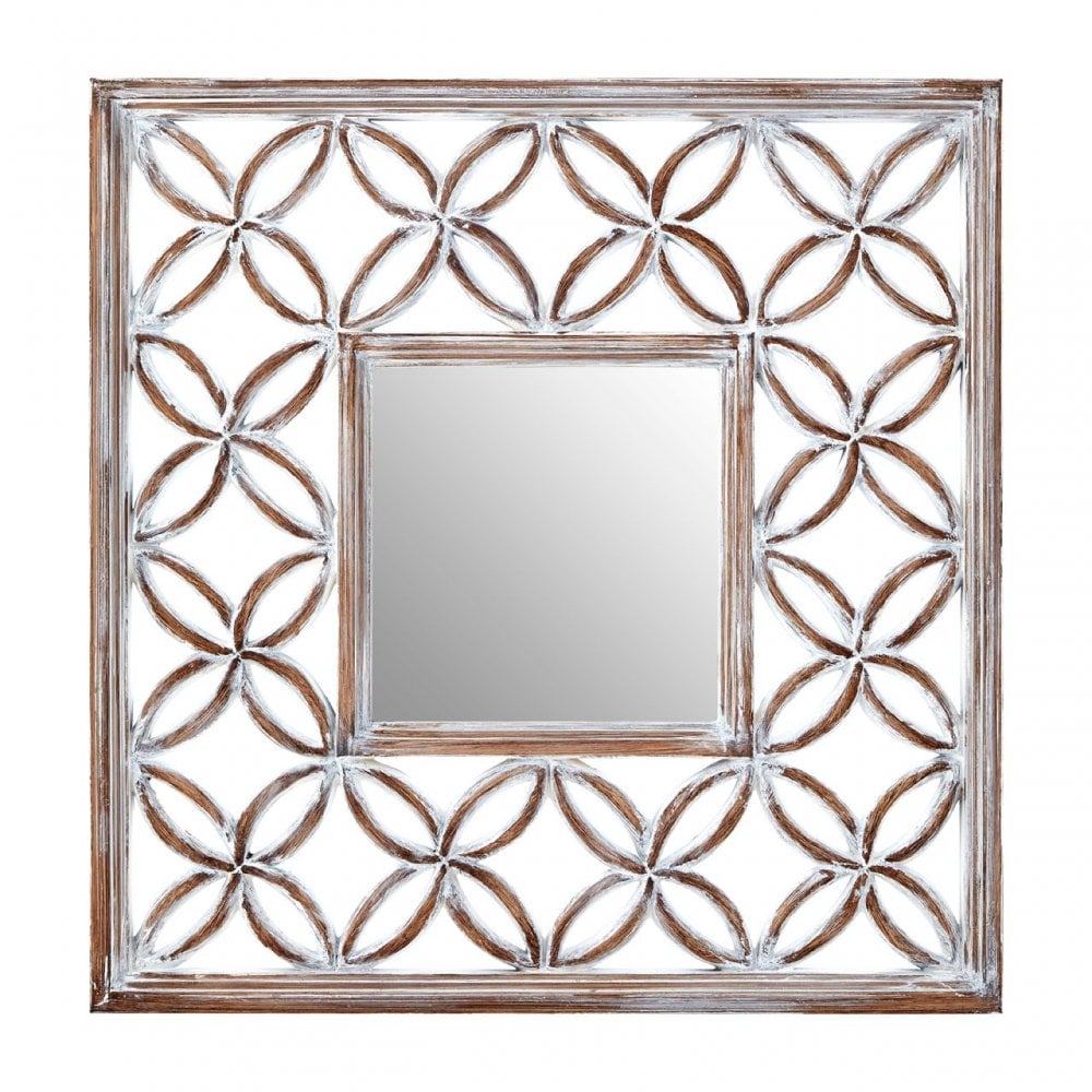 Antique White Lattice Frame Wall Mirror, Mirrored Glass, White