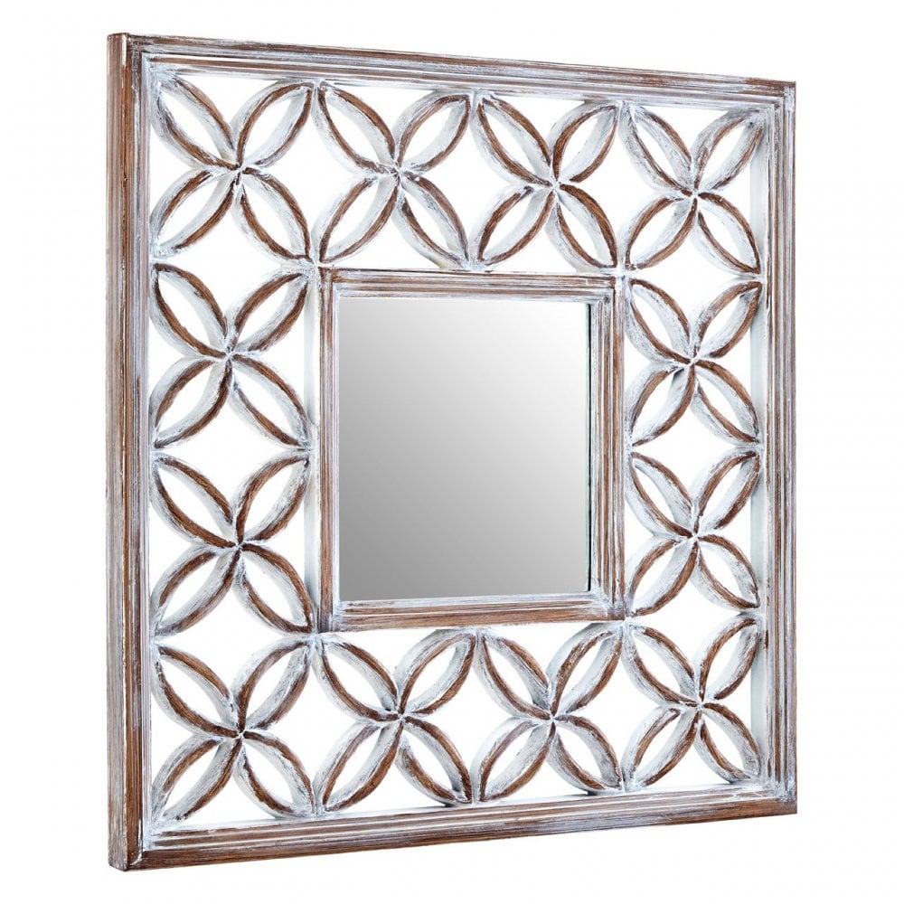 Antique White Lattice Frame Wall Mirror, Mirrored Glass, White