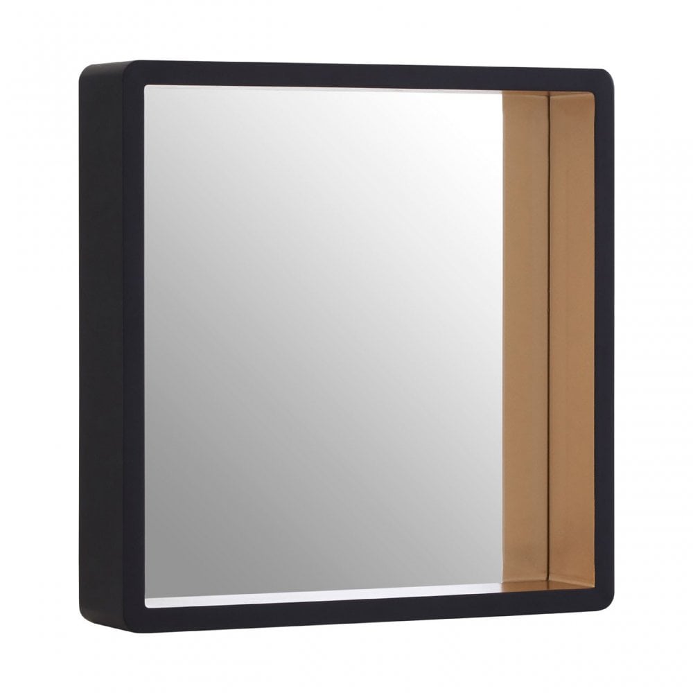 Large Black Wall Mirror with Gold Edge, Wood, Mirrored Glass, Black