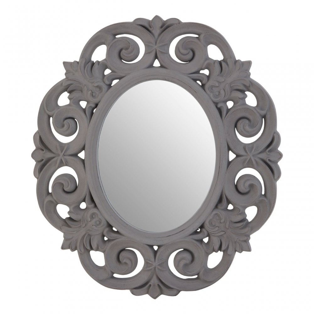 Antique Grey Scroll Design Wall Mirror, Mirrored Glass, Grey