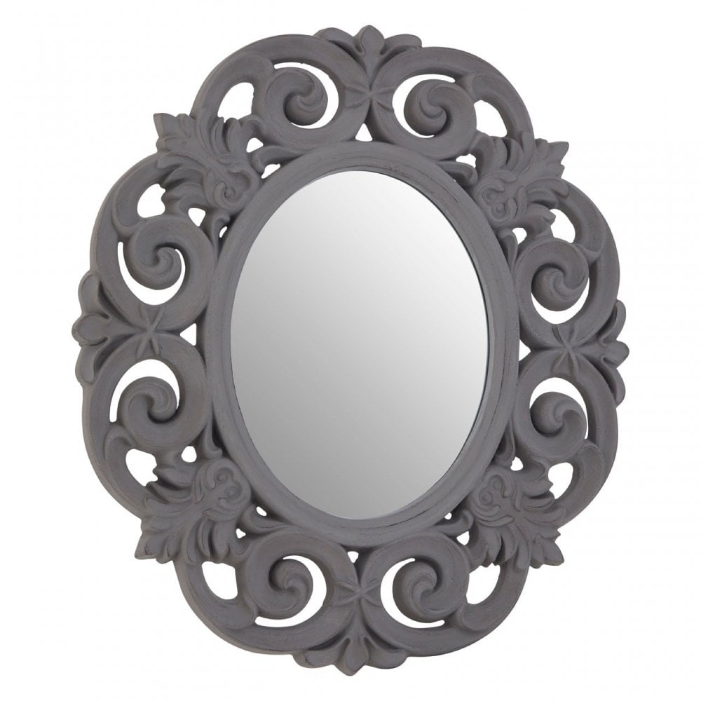 Antique Grey Scroll Design Wall Mirror, Mirrored Glass, Grey