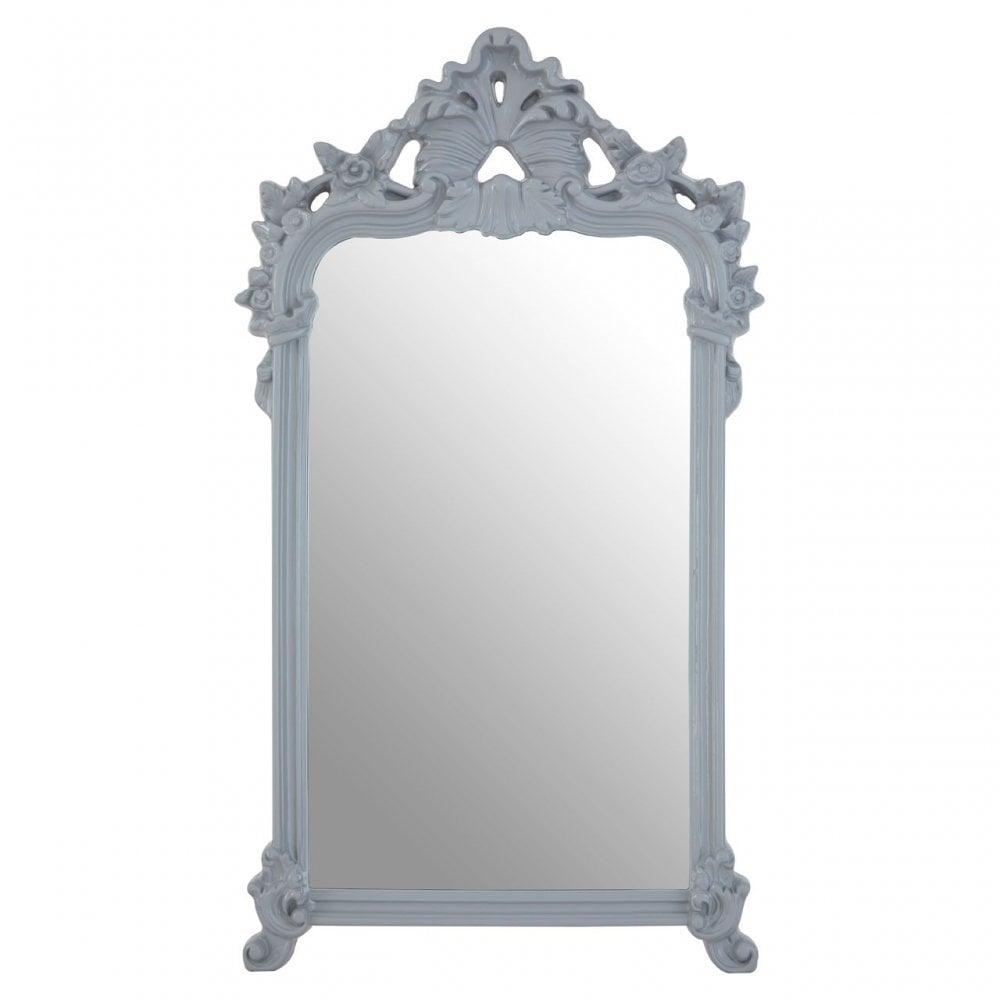 Grey Wall Mirror with Decorative Crest, Mirrored Glass, Grey