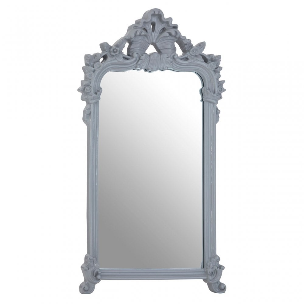 Grey Wall Mirror with Decorative Crest, Mirrored Glass, Grey