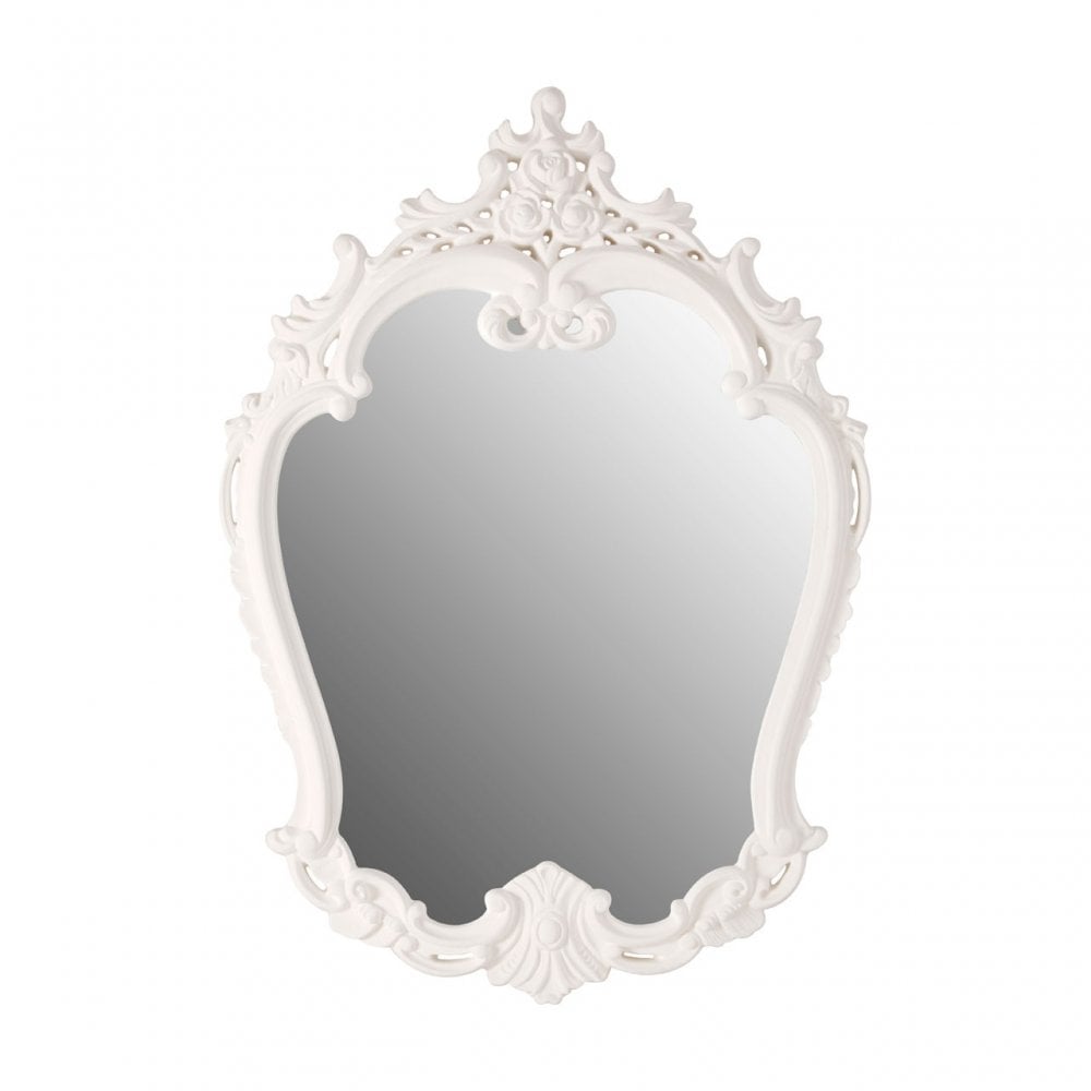 Antique White Rose Crest Wall Mirror, Mirrored Glass, White