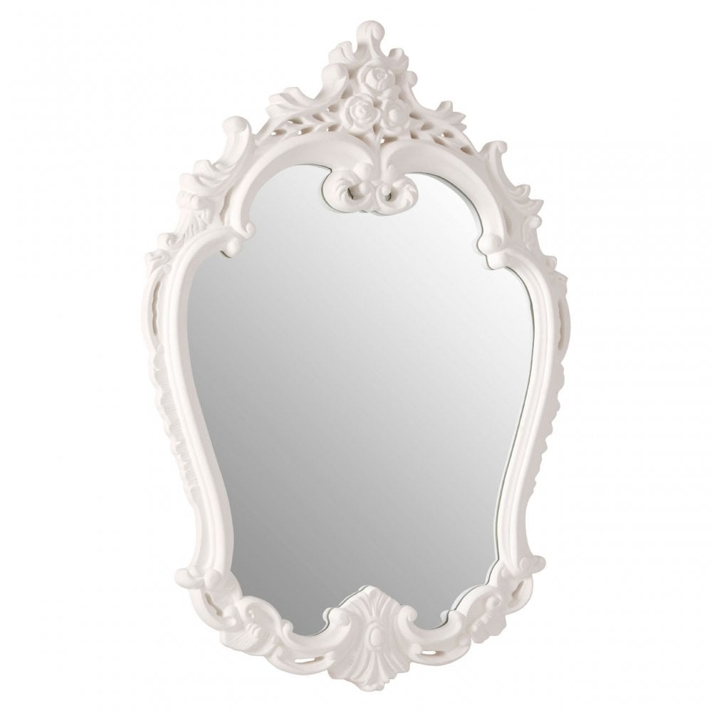 Antique White Rose Crest Wall Mirror, Mirrored Glass, White