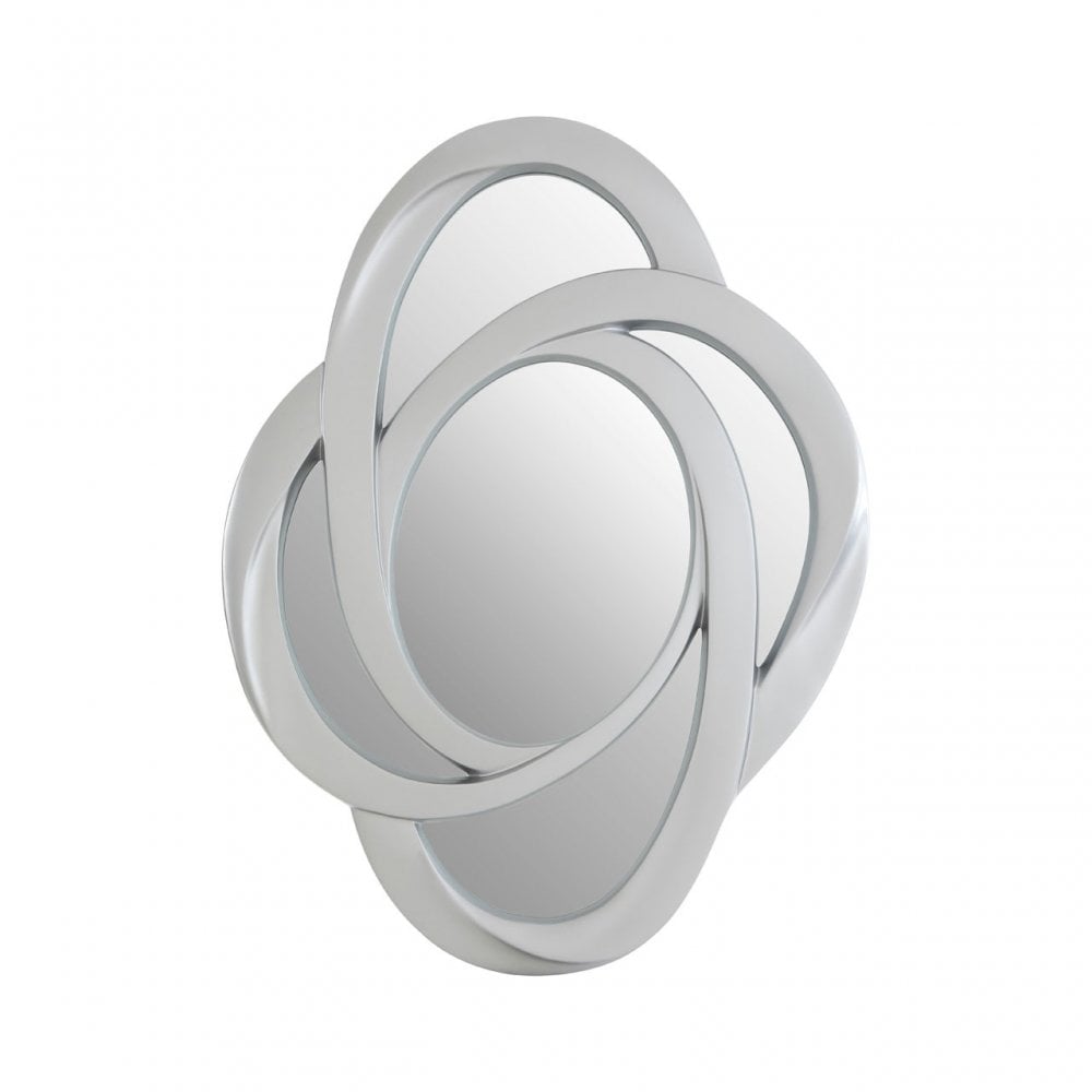 Silver Finish Elliptical Design Wall Mirror, Mirrored Glass, Silver