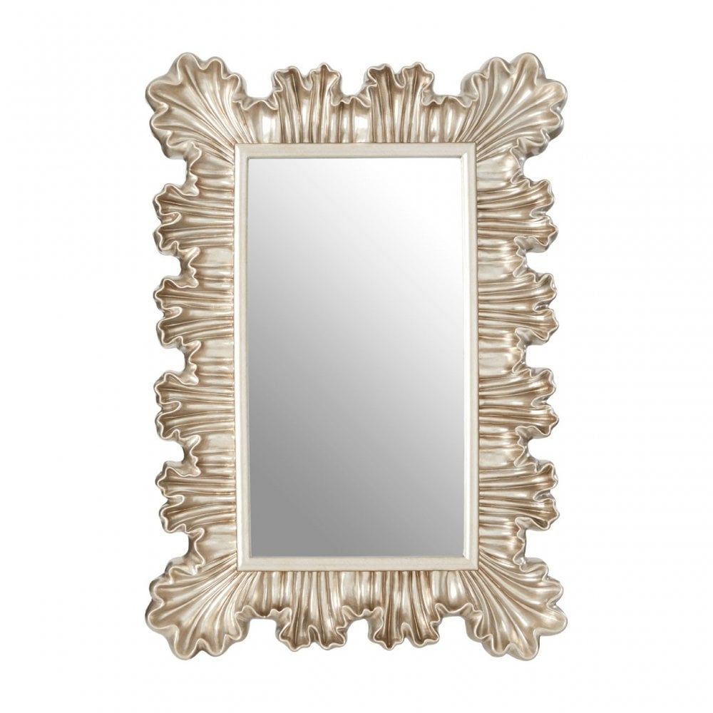 Champagne Finish Clamshell Design Wall Mirror, Mirrored Glass, Silver