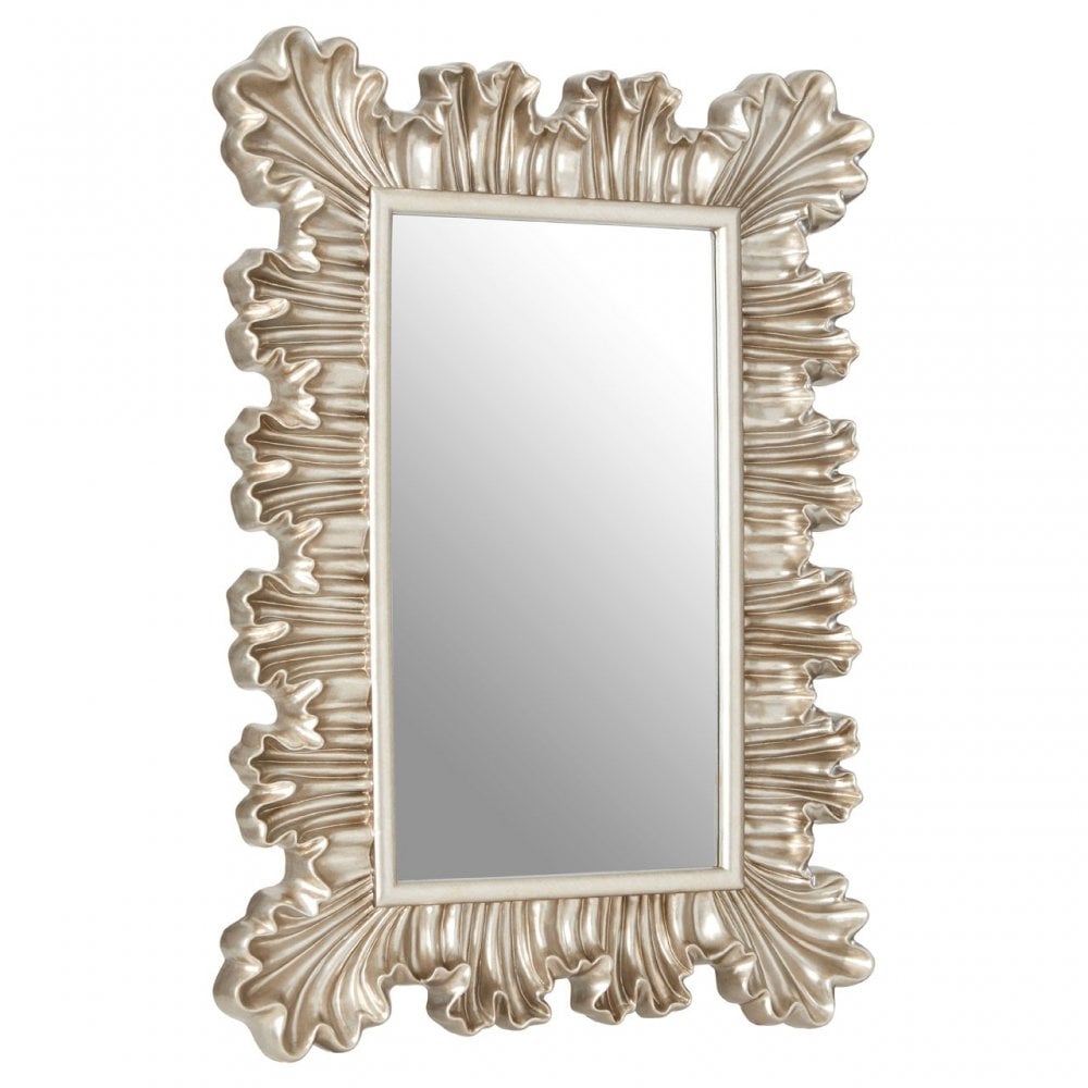 Champagne Finish Clamshell Design Wall Mirror, Mirrored Glass, Silver