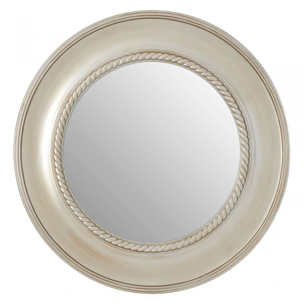 Champagne Rounded Wall Mirror, Mirrored Glass, Silver