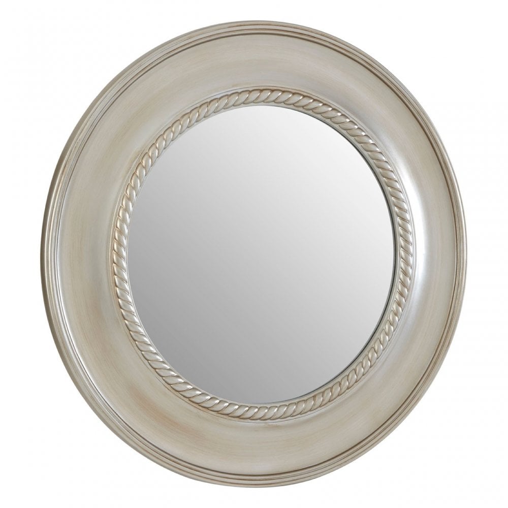 Champagne Rounded Wall Mirror, Mirrored Glass, Silver