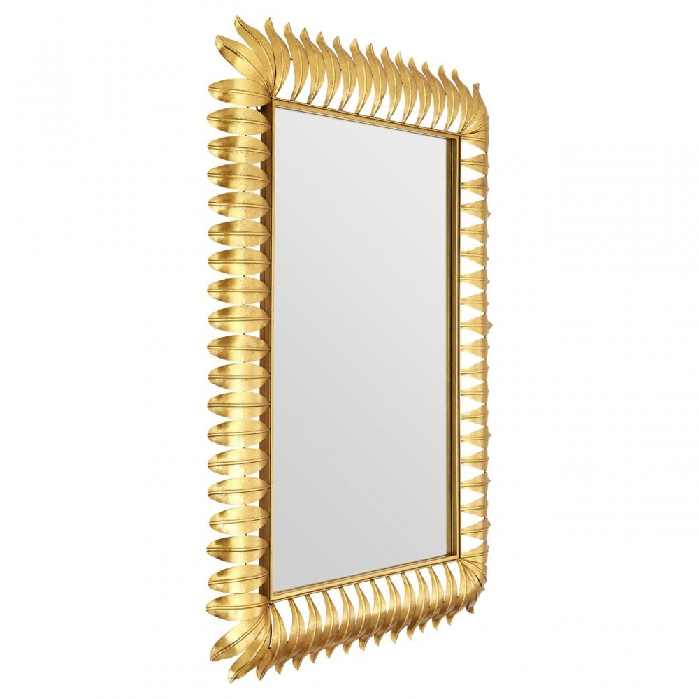 Merlin Gold Leaf Frame Wall Mirror, Iron, Mirrored Glass, Gold