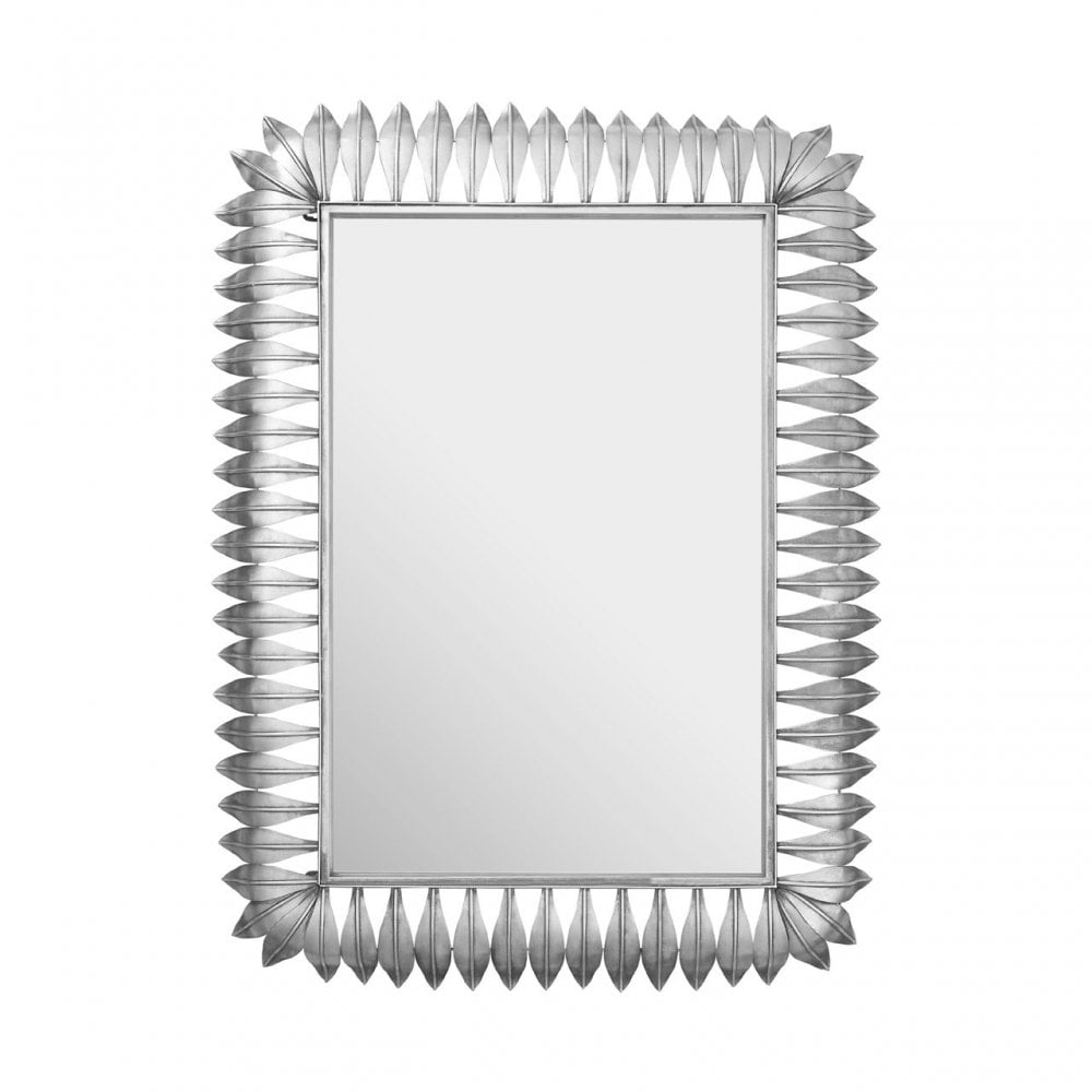 Merlin Silver Leaf Frame Wall Mirror, Iron, Mirrored Glass, Silver