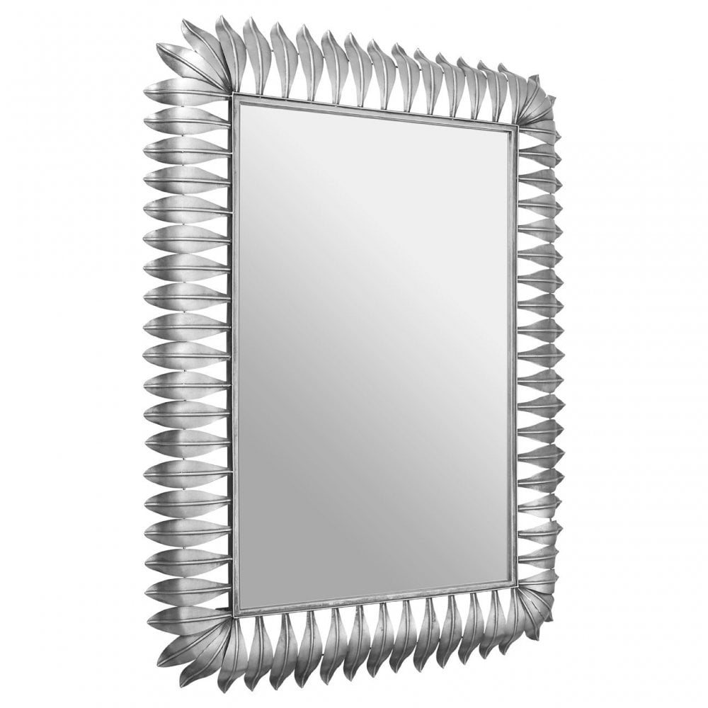 Merlin Silver Leaf Frame Wall Mirror, Iron, Mirrored Glass, Silver