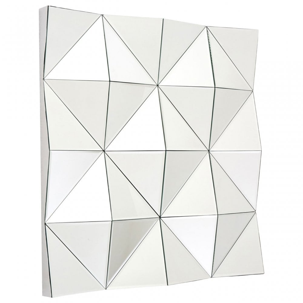 Geometric Wall Mirror, Wood, Mirrored Glass, Silver