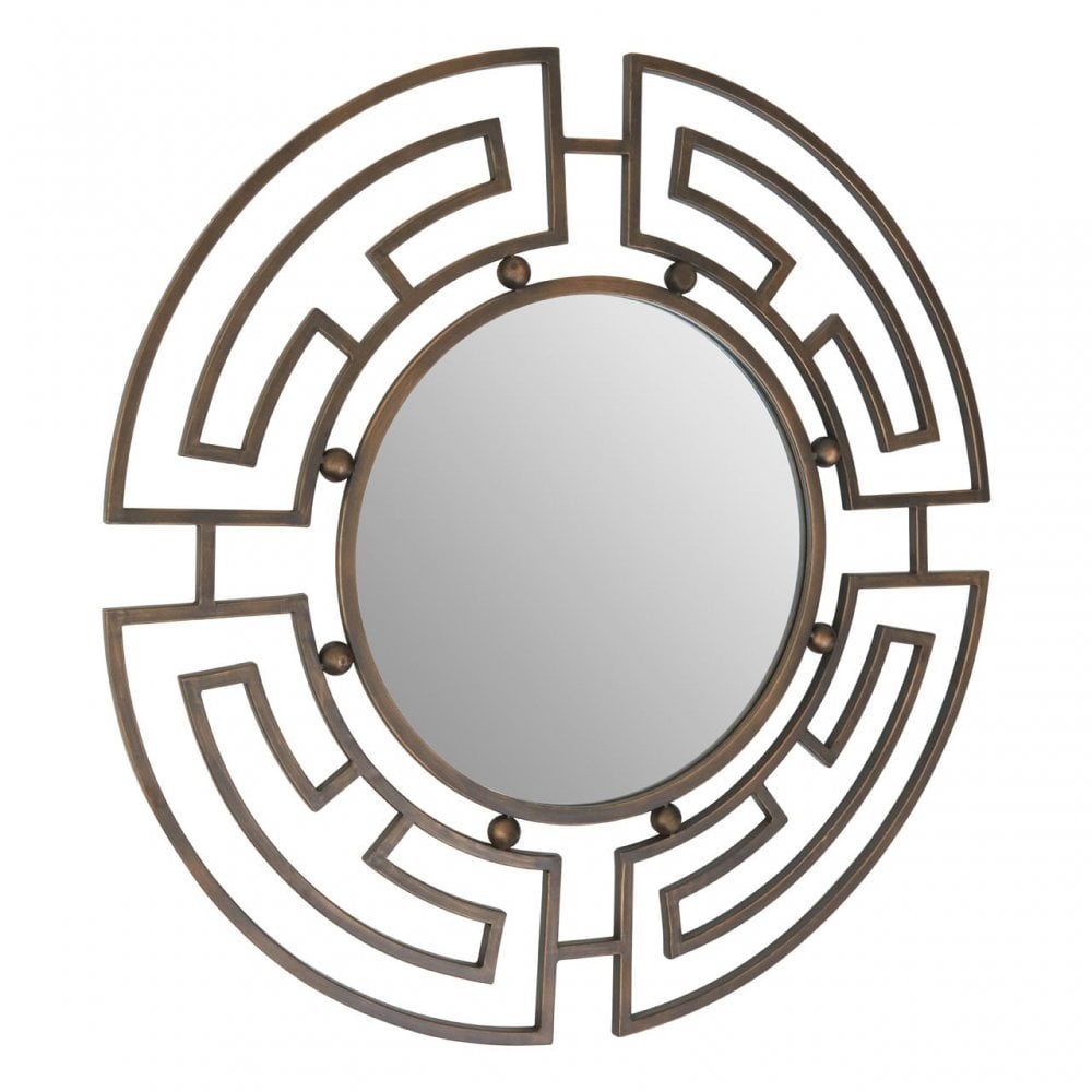 Jalal Round Wall Mirror, Mirrored Glass, Bronze