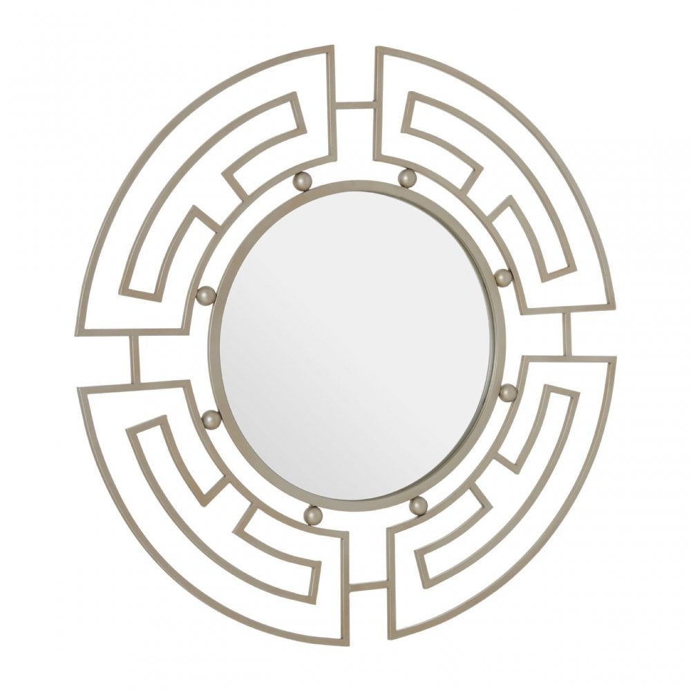 Jalal Round Wall Mirror, Mirrored Glass, Silver