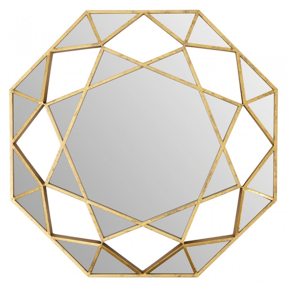 Marcia Faceted Octagonal Wall Mirror, Glass, Gold