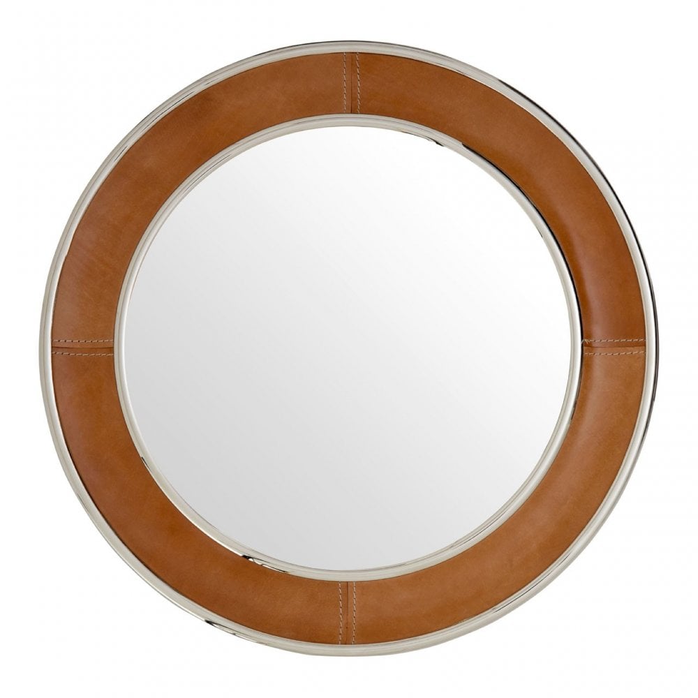 Oxlane Oxlane Churchill Wall Mirror, Leather, Mirrored Glass, Steel, Brown