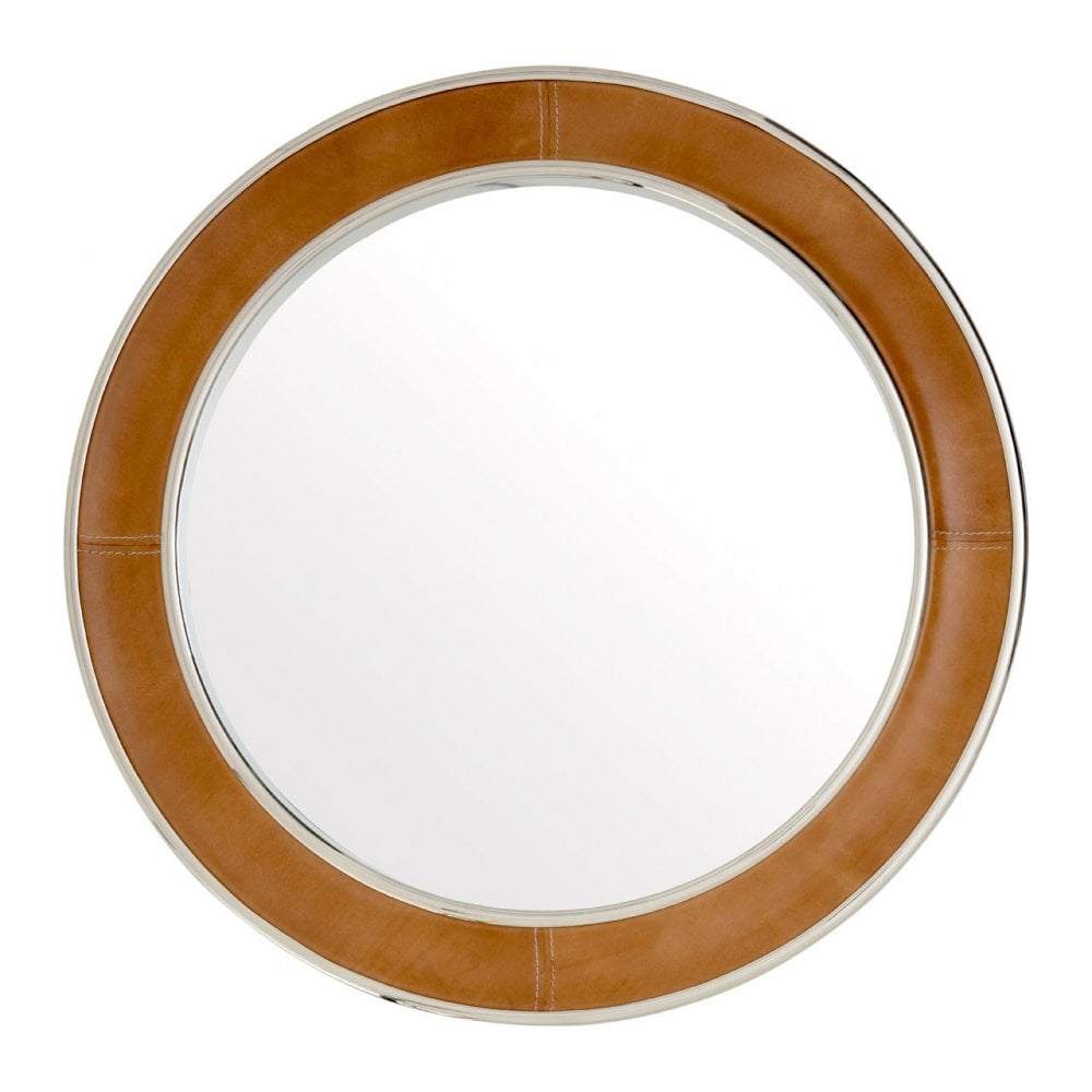 Oxlane Oxlane Churchill Wall Mirror, Leather, Mirrored Glass, Steel, Brown