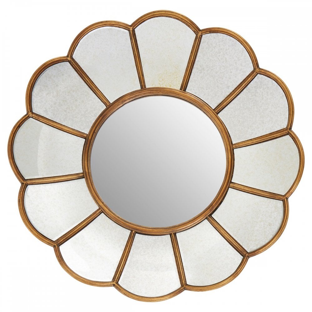 Verona Floral Wall Mirror, Mirrored Glass, Gold