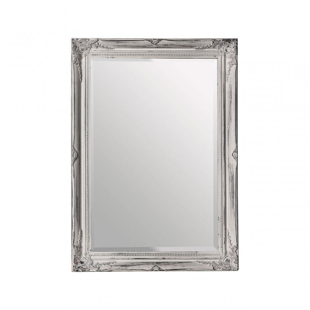 Distressed Wall Mirror, Wood, Mirrored Glass, White