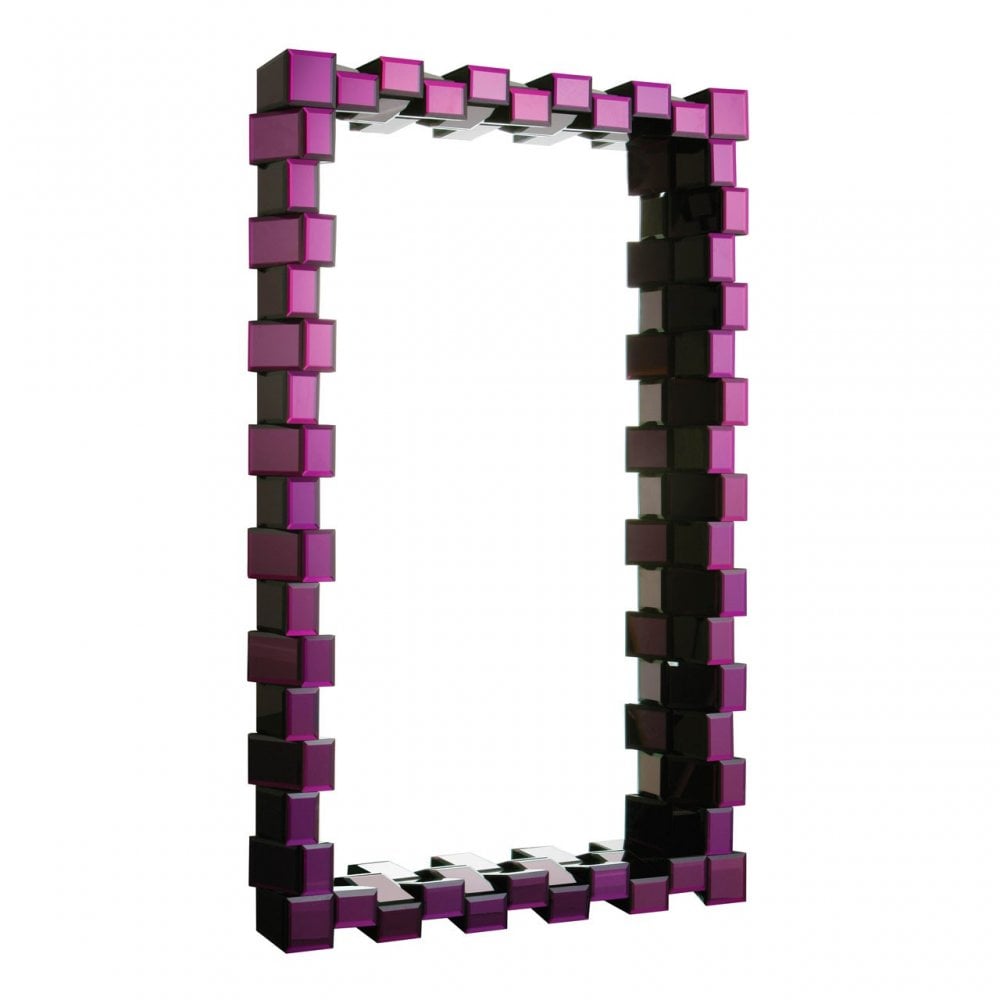 Purple Mirrored Box Frame Mirror, Wood, Mirrored, Purple