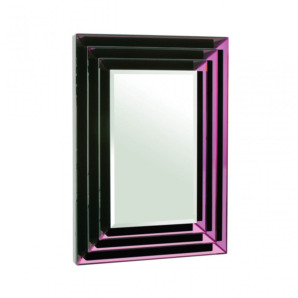 Purple Mirrored Bevelled Frame Mirror, Wood, Mirrored, Purple