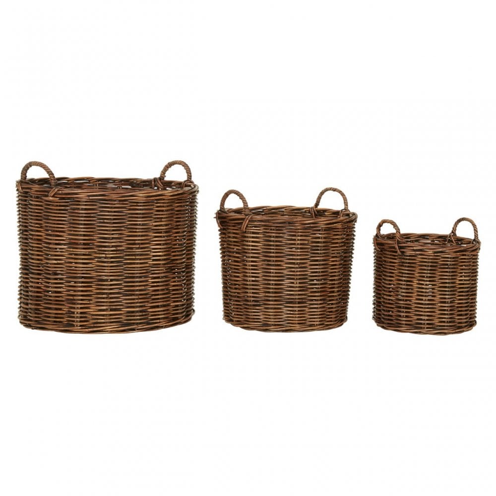 Ratallio Antique Brown Baskets, Kubu Rattan, Brown