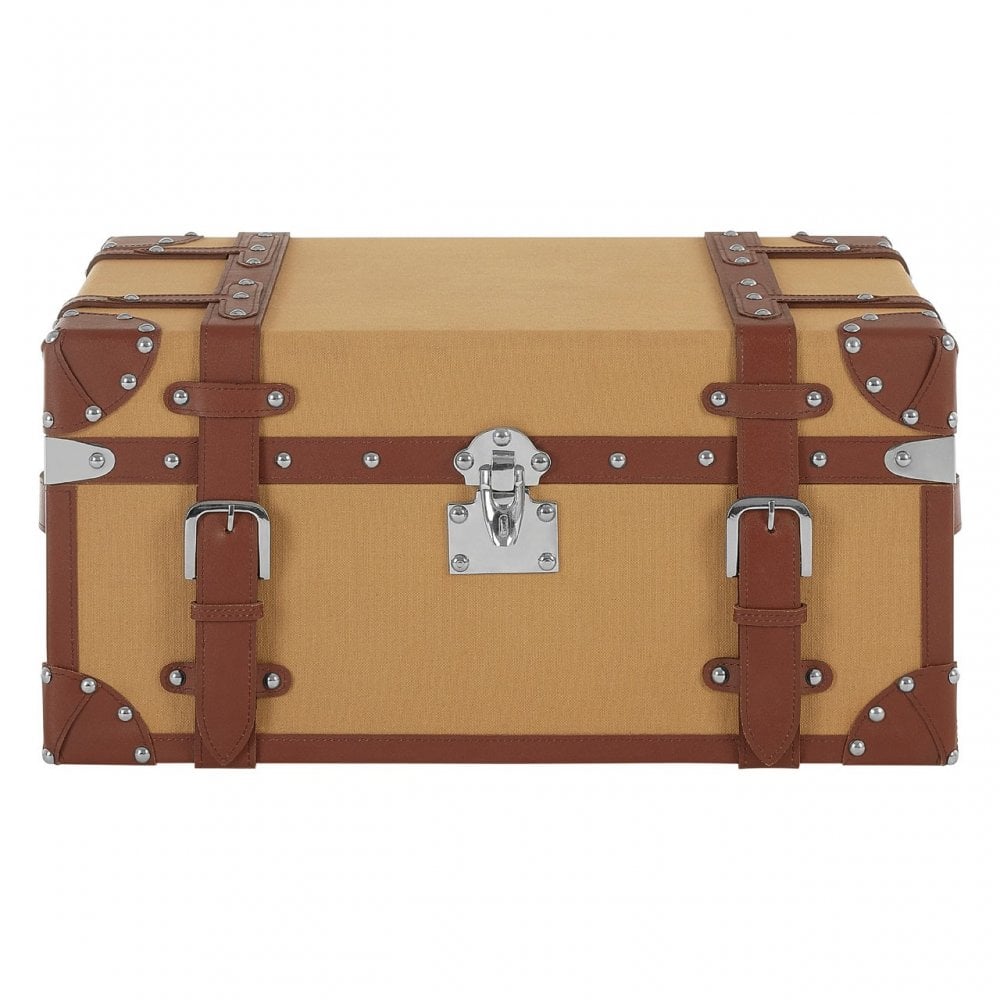 Columbus Small Canvas Storage Trunk, Canvas, Mango Wood, Natural