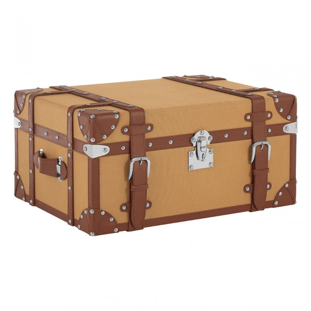 Columbus Small Canvas Storage Trunk, Canvas, Mango Wood, Natural