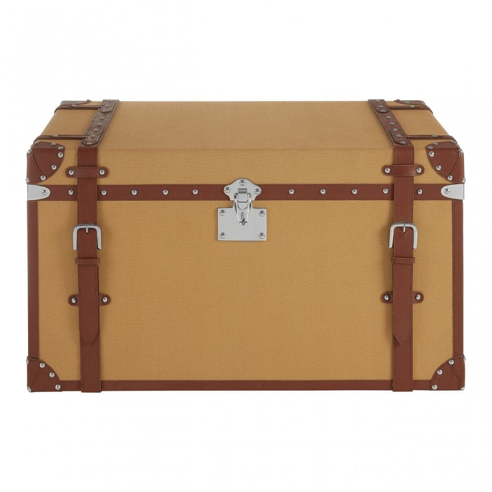 Columbus Large Canvas Storage Trunk, Canvas, Mango Wood, Brown