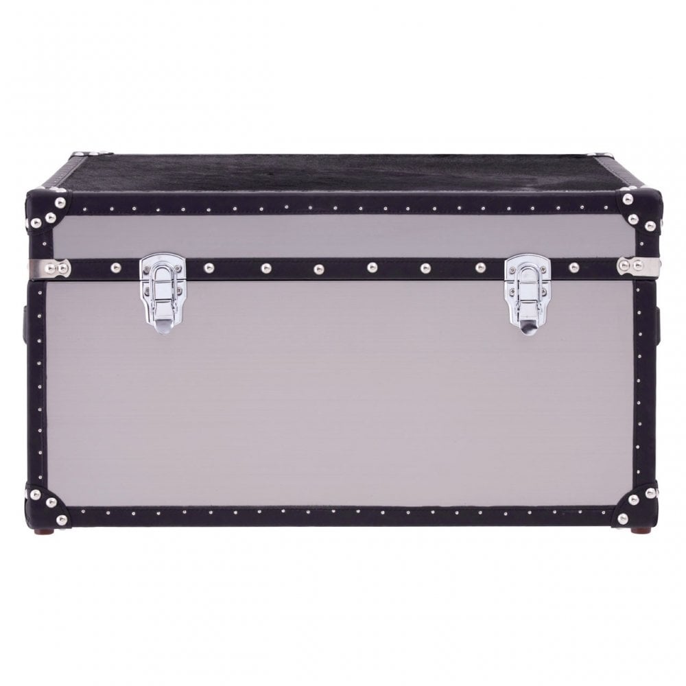 Black / White Genuine Cowhide Storage Trunk, Cowhide, Stainless Steel, Black