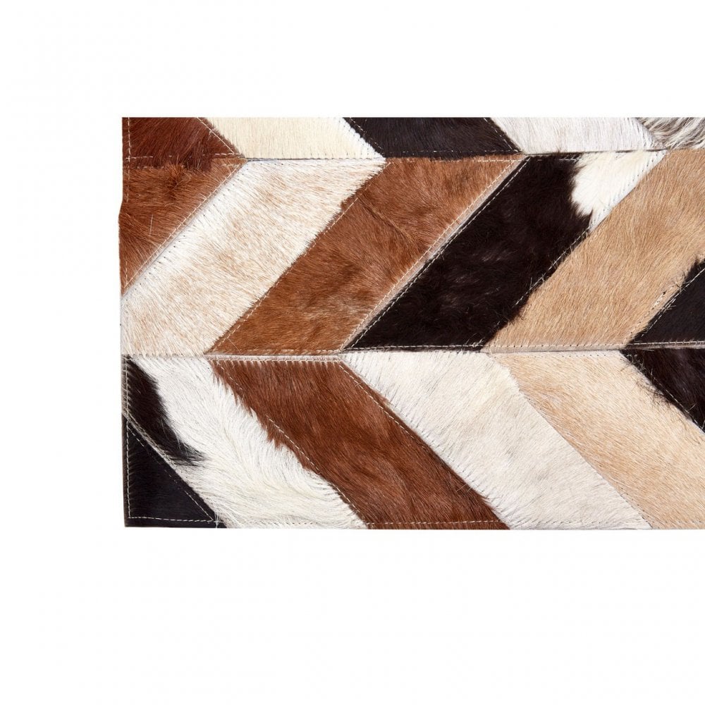 Safira Small Natural Patchwork Rug, Genuine Leather, Wool, Multi-Coloured