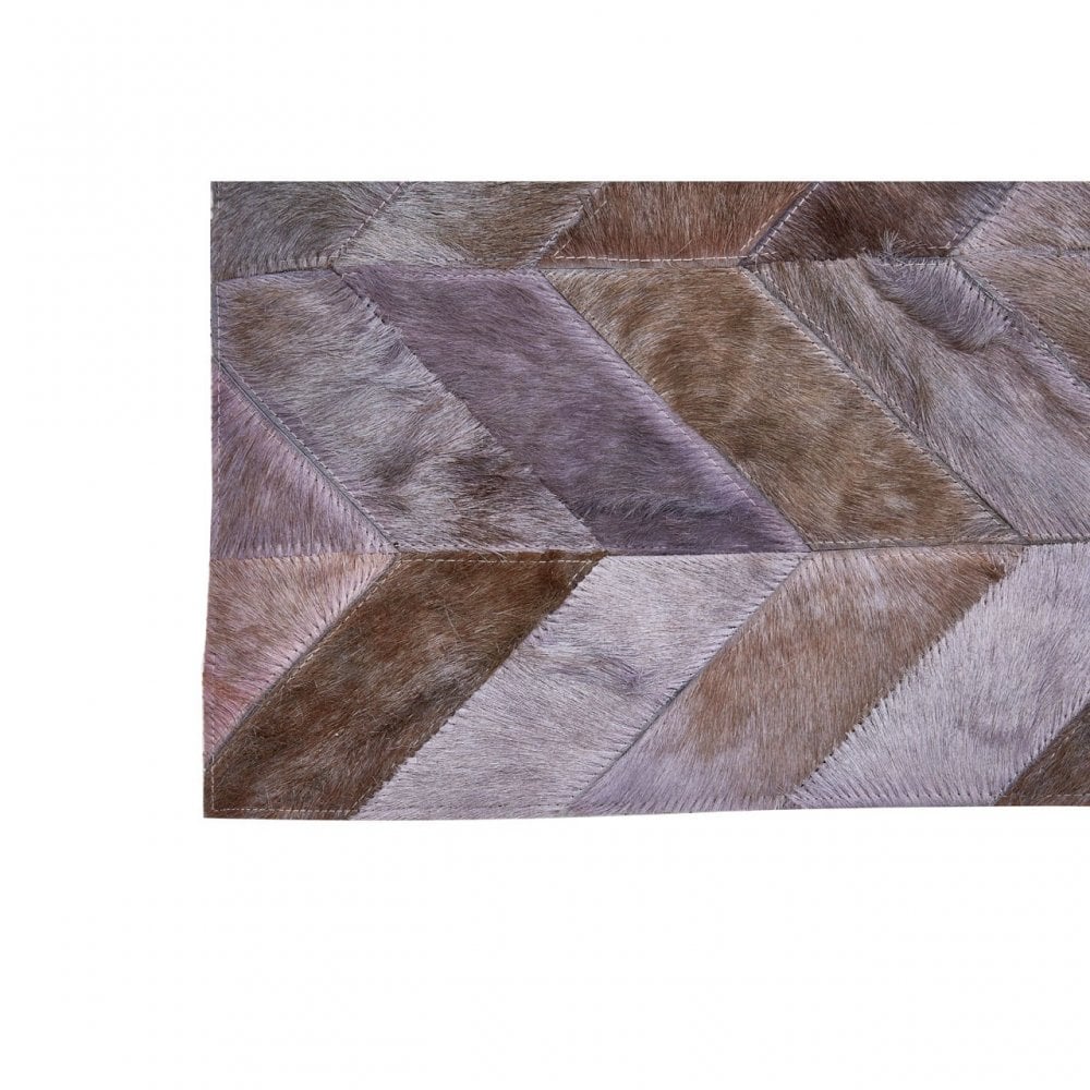 Safira Light Grey Patchwork Rug, Genuine Leather, Wool, Multi-Coloured