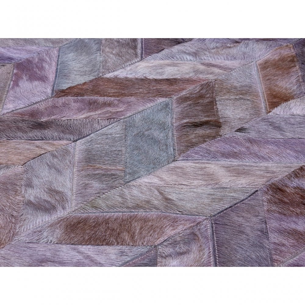 Safira Rug With Light Grey Patchwork, Genuine Leather, Wool, Grey