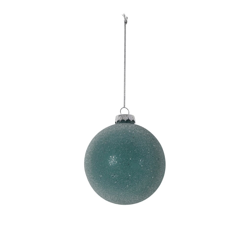 Christmas Bauble Round 8cm Ball Glass Blue Glitter