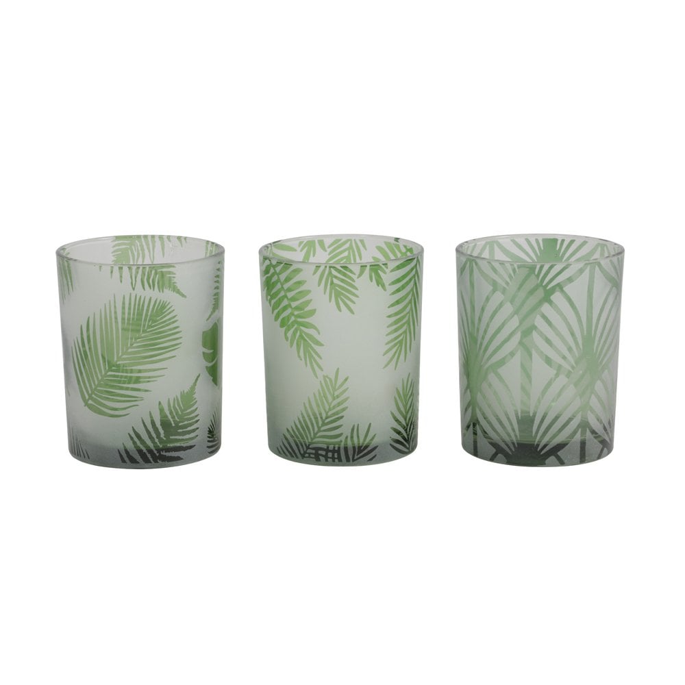 Tealight 3 Set 10x12.5cm Folhas Glass Green