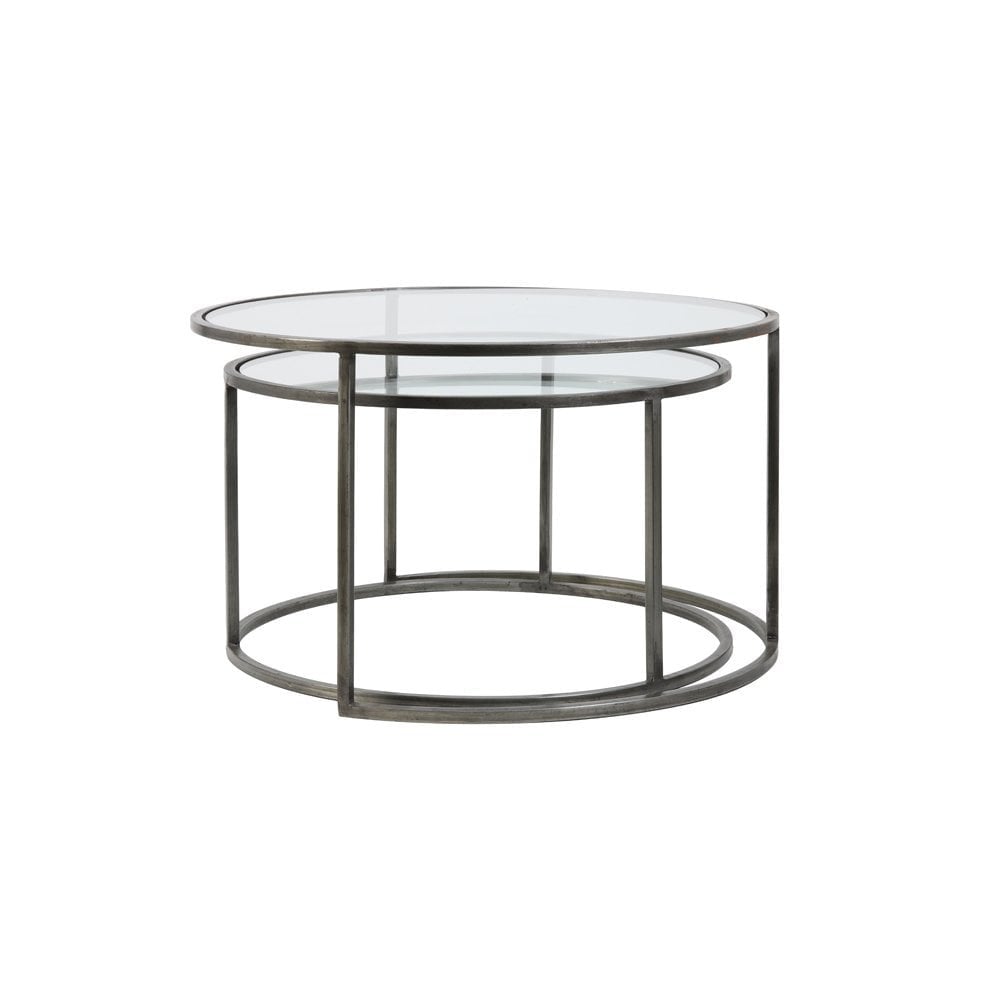 Vintage Tin Nested Coffee Table with Glass Top, Duarte, 75x44cm