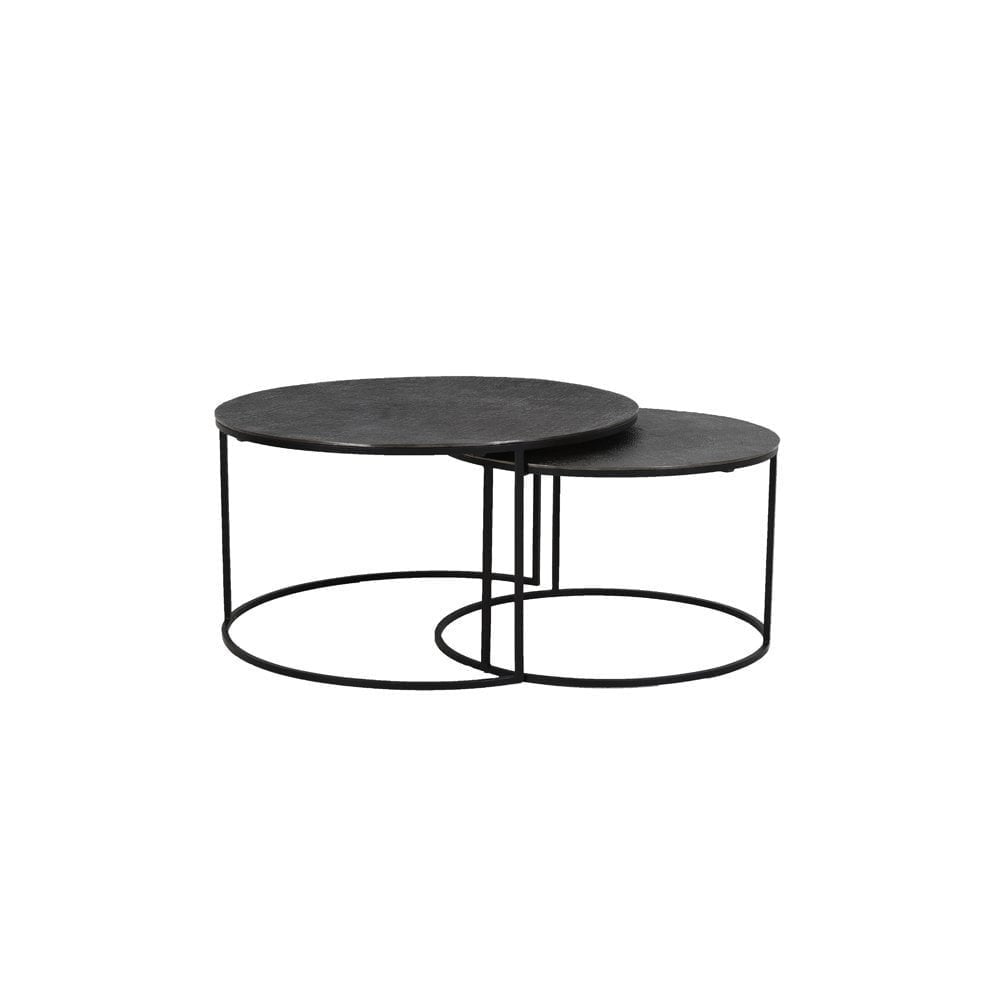 Coffee Table 2 Set 61x37 & 76x41cm Rengo Texture Black Nickel