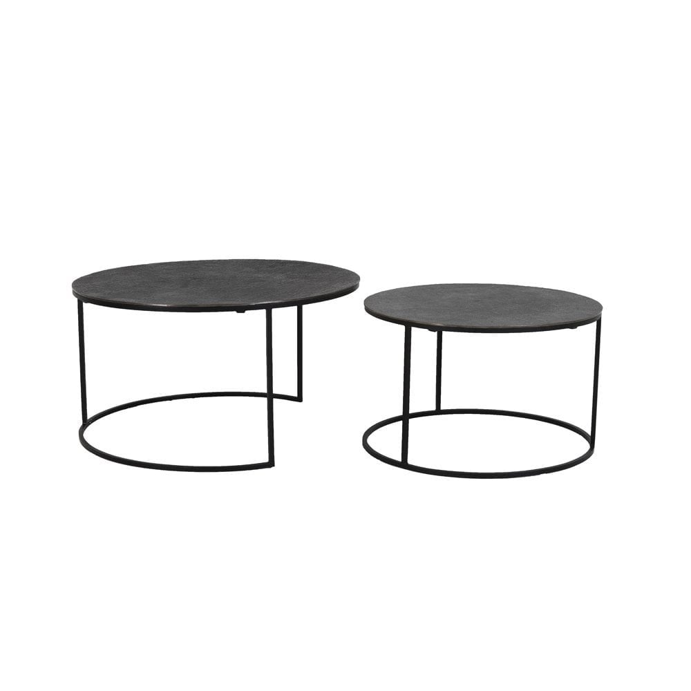 Coffee Table 2 Set 61x37 & 76x41cm Rengo Texture Black Nickel