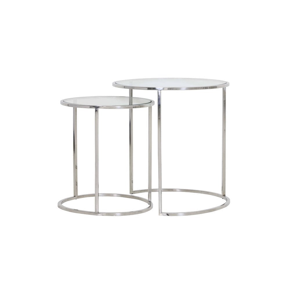 Round Nested Side Table Set, Duarte Nickel and Glass