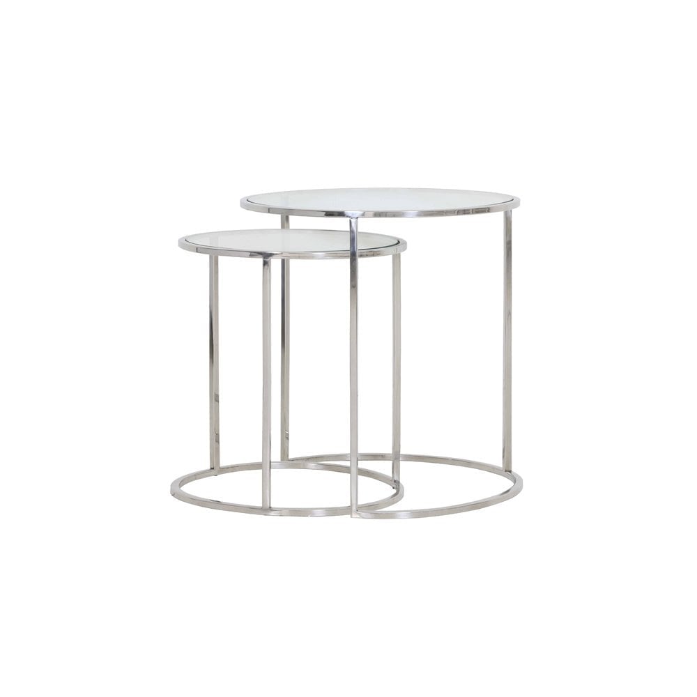 Round Nested Side Table Set, Duarte Nickel and Glass