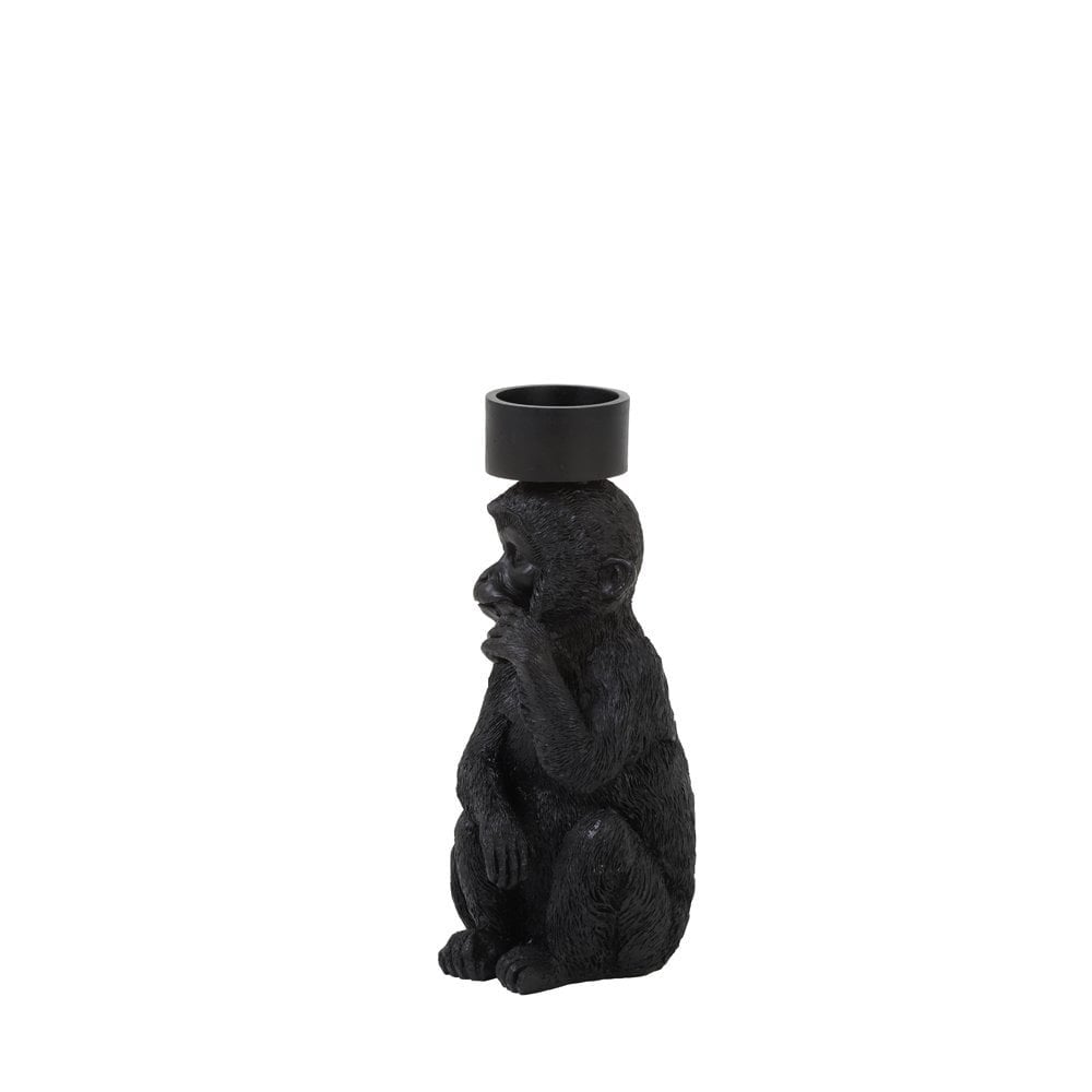 Tea Light Holder 9.5x11x21cm Monkey Black