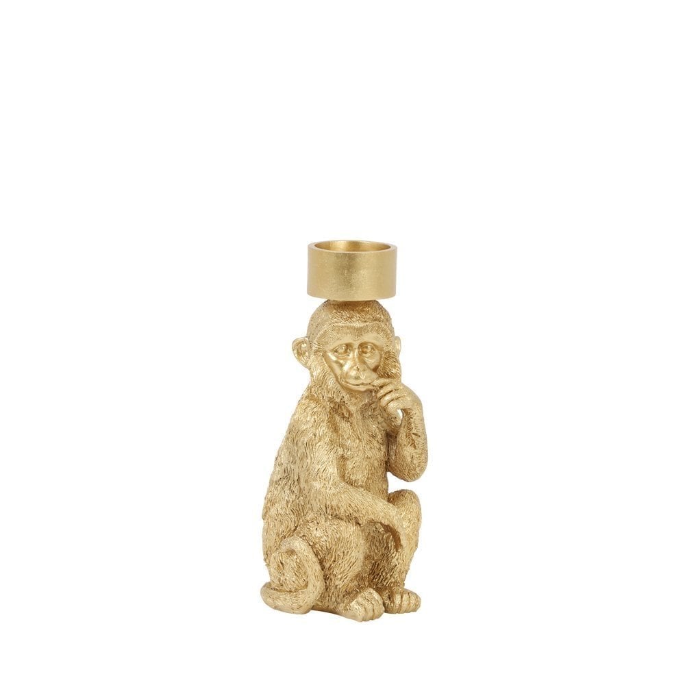 Tea Light Holder 9.5x11x21cm Monkey Gold