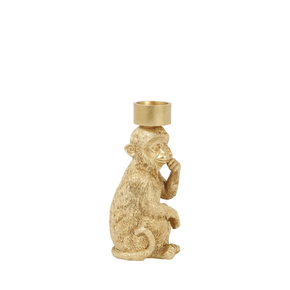 Tea Light Holder 9.5x11x21cm Monkey Gold