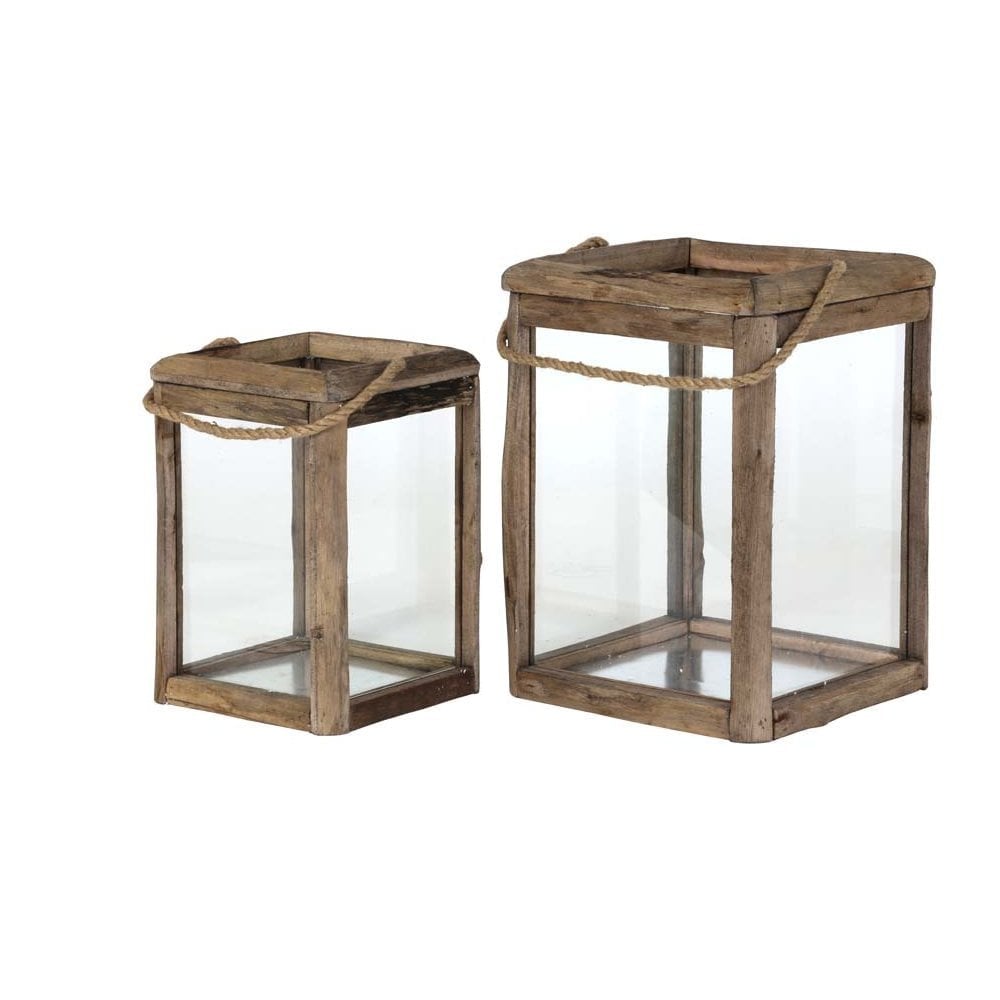 Lantern Set of 2 27x27x39 & 36x36x49cm Hilo Wood & Glass